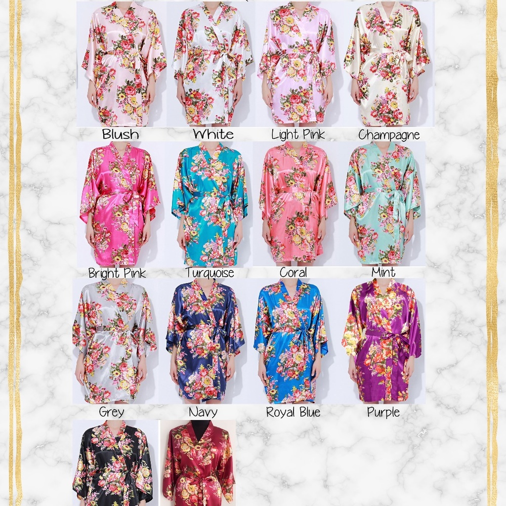 Floral Satin Robe, Bridesmaid Robe, Getting Ready - Picture 3 of 6